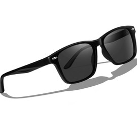 Rimerakea Men's Sunglasses, Black, Polarized TR90, UV Protection, Openable Frame, Unisex, Popular, For Driving, A: Matte black/black