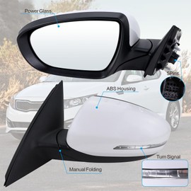Lqito Left Driver Side Mirror Compatible With 2011 2012 2013 Kia Optima With Manual Folding Power Glass Turn Signal White Replace#876102T110(5Pins)