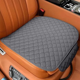 GAOLAOSY Car Seats Cover, Comfortable Linen Front Seat Cushion Pad with Storage Pocket, Breathable Anti-Slip Seat Protector, Four Seasons Universal Auto Interior Accessories for Car Truck SUV (Grey)