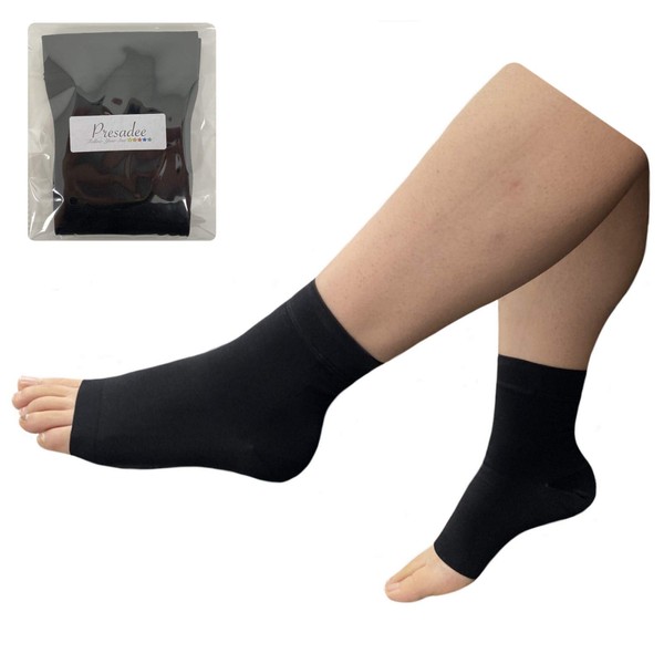 Presadee 15-20 mmHg Moderate Compression Foot Swelling Leg Ankle Open Toe Sleeve (Black, 4X-Large)