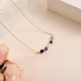 Gracayfr Gold Plated Amethyst Rose Quartz Necklace Black Tourmaline Hematite Labradorite Necklace Empath Protection Natural Stone Healing Crystal Necklace Spiritual Women Horizontal