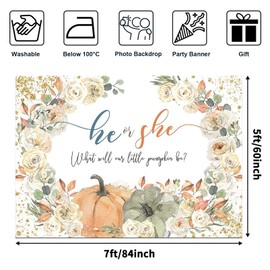 Avezano Fall Pumpkin Theme Gender Reveal Backdrop He or She Autumn Pumpkin Gender Reveal Party Decorations Little Pumpkin Boy or Girl Gender Reveal Photography Background Photo Booth Banner (7x5ft)