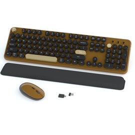 Links9+ Wireless Keyboard and Mouse Combos, Retro Keyboard and Mouse Wireless Full Size, 2.4Ghz Connection and Optical Mouse for Windows, Mac, PC, Laptop for Home and Office (Coffee-Black)