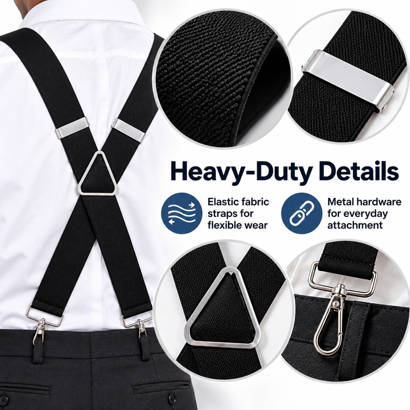Heavy Duty X-Back Suspenders for Men – Adjustable Elastic Straps