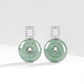 Xgimas Natural Green Jade Dangle Stud Earrings for Women, 925 Sterling Silver Inlay Earrings for Jewelry Gifts