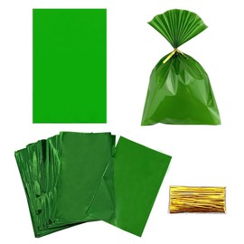 FAZHBARY 100 PCS Green Cellophane Bags Treat Bags Plastic Bags Holiday Cellophane Treat Bags Party Favor Bags