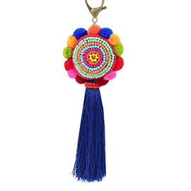 QTMY Big Pom Pom Beads Tassel Long Bag Pendant Charm Keyring Keychain for Women Purse Handbag Decor