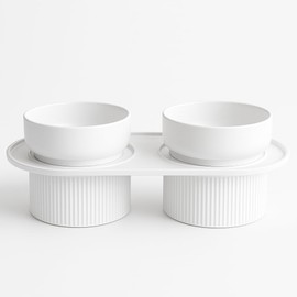 Elevated Pet Bowls Set, Modern Style Ceramic Food and Water Dishes with Raised Stand (White)