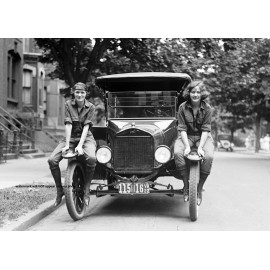 1922 Flapper PHOTO Vintage Car Young Women Riding Fender Prohibition Era