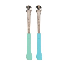 Nuby 2 in 1 Silicone and Stainless Steel Dual Ended Feeding Spoons for Baby, Aqua/Blue