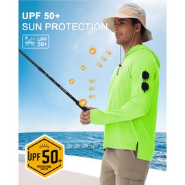 Runhit UPF 50+ Fishing Shirts for Men, Long Sleeve Sun Protection Lightweight Hoodie, UV Running Rash Guard Green 2XL