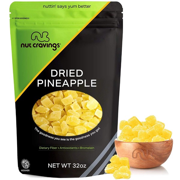 Sun Dried Pineapple Chunks, with Sugar Added (32oz - 2 Pound) Packed Fresh in Resealable Bag - Sweet Dehydrated Fruit Treat, Trail Mix Snack - Healthy Food, All Natural, Vegan, Gluten Free, Kosher