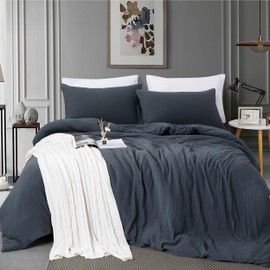 ALAZURIA King Size Duvet Cover - 3 Piece Bedding Set (1 Duvet Cover & 2 Pillow Cases) Soft Prewashed Comforter Cover w/Zipper Closure & Corner Ties - No Comforter (104" X 90", Charcoal Blue)