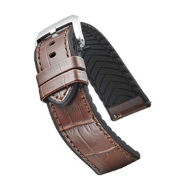 Alpine Genuine Alligator Grain Leather Watch Band with Silicone Waterproof Lining and Quick Release Steel Spring Bars - Black/red, Black/Blue, Black/Yellow, Black/Orange - 20mm, 22mm, 24mm 22 mm