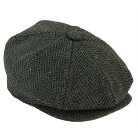 TruClothing 8 Panel Vintage Baker Boy Hat Newsboy Tweed Wool Herringbone 1920s Peaky - Olive l (58)
