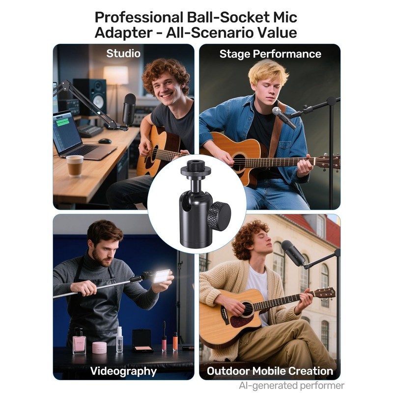 Ball and Socket Head Microphone Adapter with Angle Adjustment