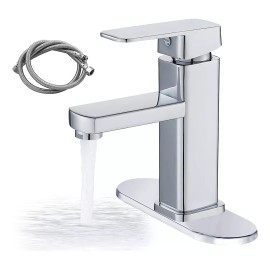 Banna Mezcladora Para Lavabo De Baño - Acero Inoxidable Grifo De Baño De Un Solo Mango, Para Baño Grifo Para Con Cubierta, Llave Mezcladora Para Lavabo Con 2 Mangueras. (plateado Brillante)