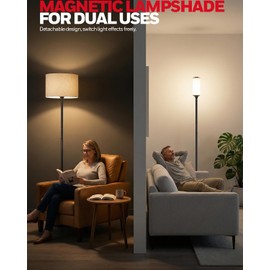 Honeywell F3 Sunturalux™ LED Floor Lamp, CRI≥92 Eye-Care Standing Lamp, Remote & Touch Control, 2700K-5700K Dimmable Tall Lamp with Magnetic Fabric Shade for Living Room Bedroom