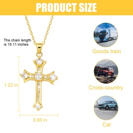 Sandfren Bling Cross Car Hanging Ornament, Crystal Rhinestones Religious Vehicle Rear View Mirror Pendant for Women Girls, Auto Interior Decoration Charm Accessories, Universal Fit (Gold)