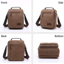 TELOSPORTS Multi-Pocket Messenger Bag for Men Women，Canvas Crossbody Shoulder Bags Vintage Satchel for Travel Work Business（Coffee))