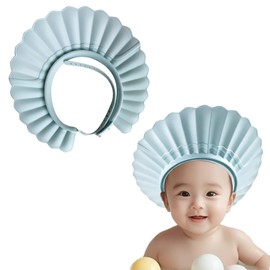Shower Caps for Kids, KAMHBE Baby Shower Cap Shield Adjustable Dinosaur Hair Washing Shampoo Shield Baby Visor for Eyes, Ears and Face (shell-blue)
