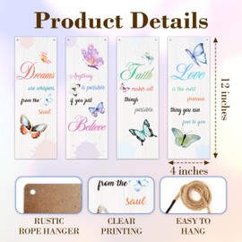 4 Pcs Butterfly Wall Decor Wooden Sign, Butterfly Inspirational Sign Decor For Women Friends, Dream Believe Wooden Hanging Sign, Inspirational Wall Art For Bedroom Home Farmhouse Room Decorations, A08