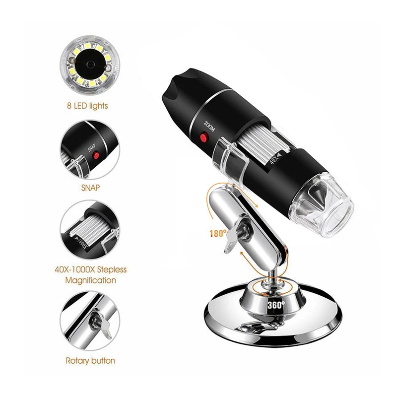 USB Digital Microscope 3 in 1 1600X 8 LEDs Adjustable