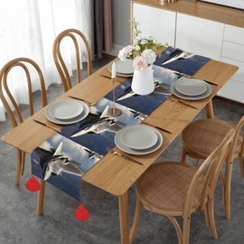 PVTIONXIE U.S. Air Force F-22 Raptor in The Sky Table Runner 60 Inches Long, Burlap Kitchen Decorations for Christmas Home Holiday