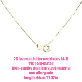 Mikovivi Women's Gold Heart-Shaped Letter Necklace, Gold-Plated Heart-Shaped Letter Necklace Gold Heart Initial Necklace Birthday Gift Valentine's Day Present for Women Girls (Q)