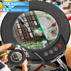 Coyeth 10X Magnifying Glass with Light and Stand, 5 Color Modes Stepless Dimmable 2-in-1 Lighted Magnifier with Clamp, LED Desk Lamp Hands Free for Crafts Hobby Reading Painting Sewing Close Work