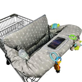 ICOPUCA Shopping Cart Cover for Baby boy Girl, Anti Slip Design, Cotton High Chair Cover, Machine Washable for Infant, Toddler, Grocery Cover Large (Grey)