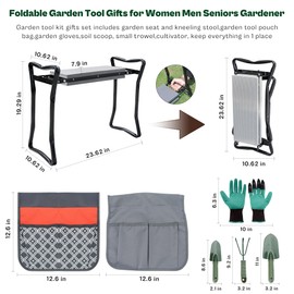 prime&swift Upgraded Gardening Bench Kneeler Seat Stools Chair with Thicker Cushion Pad Foldable Compact Easy Carrying with Garden Tool Set Gardening Gifts for Women Seniors Mom Men Grandma Gardener