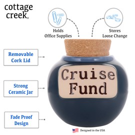 Cottage Creek Cruise Fund Piggy Bank for Adults Ceramic Cruise Vacation Jar, Cruise Gifts Creek College Fund Piggy Bank College Money Bank, Candy Jar, Graduation Gifts