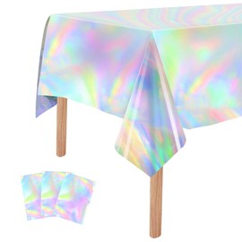Thinp Pack of 3 Party Tablecloths, 137 x 274 cm, Colourful Plastic Birthday Tablecloth, Iridescent Tablecloth, Rectangle Waterproof Tablecloth, Holographic Foil Tablecloth, for Children's Birthday