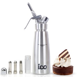 ICO 0.5 L (1 Pint) Professional Stainless Steel Whipped Cream Dispenser for Homemade Whipping Cream, Whipped Cream Dispenser for Desserts, Dips, Sauces, and Infused Oils & Liquors