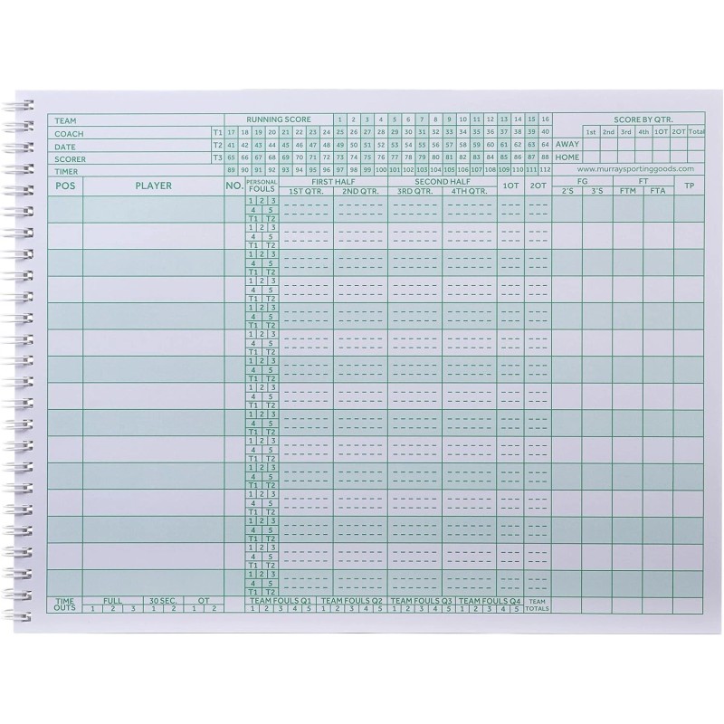 Murray Sporting Goods Classic Basketball Scorebook - 35 Games Green