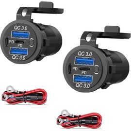 12V USB Charger with 4 Ports, Quick Charge 3.0 Ports 12V USB Outlet with Switch for Marine, Boat, Motorcycle, RV, Golf Cart (Pack of Two)