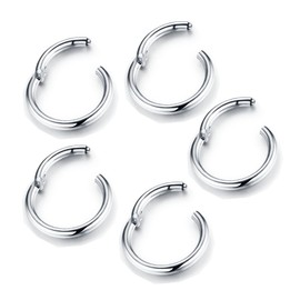 5Pcs Stainless Steel 16G 18G Sleeper Hoop Earrings for Women Men Septum Hinged Clicker Nose Lip Ring Helix Daith Cartilage Tragus Piercings Tiny Small Huggie Hoops Hypoallergenic Sensitive Ears