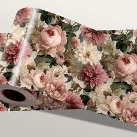 IOHEFY Vintage Rose Wallpaper Border 196x4 Inch Peel and Stick Wall Border Removable Vinyl Wall Trim Pink Rose Floral Pattern for Kitchen Bathroom Bedroom Living Room Nursery Cabinets Home Decoration