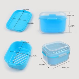ROYUEXT Denture Case Travel Denture Box Small 9 * 8 * 6 cm Denture Cup for Soaking Container Dentures Bath with Filter, Dentures Cleaning Box,Blue Portable False Teeth Container(Blue)