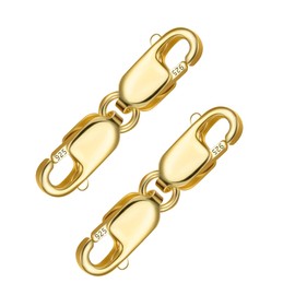 Bracelet Extender Gold Necklace Clasps and Closures 14K Gold Plated 925 Sterling Silver Double Lobster Clasp Double Claw Connector for DIY Jewelry Making（2pcs）