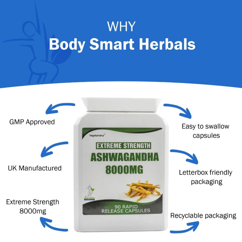 Ashwagandha Max 8000mg High Strength KSM-66 90 Vegetarian Capsules UK