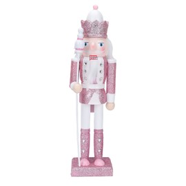 Christmas Nutcracker Soldier Figure Decor, 12 inch Wooden Nutcracker Figure Pink Glitter Nutcracker Ornament Handmade Christmas Nutcracker Doll for Festival Party Xmas