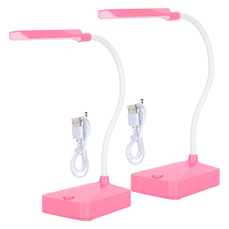 2 Sets LED Desk Lamp Pink Flexible Gooseneck Foldable Home