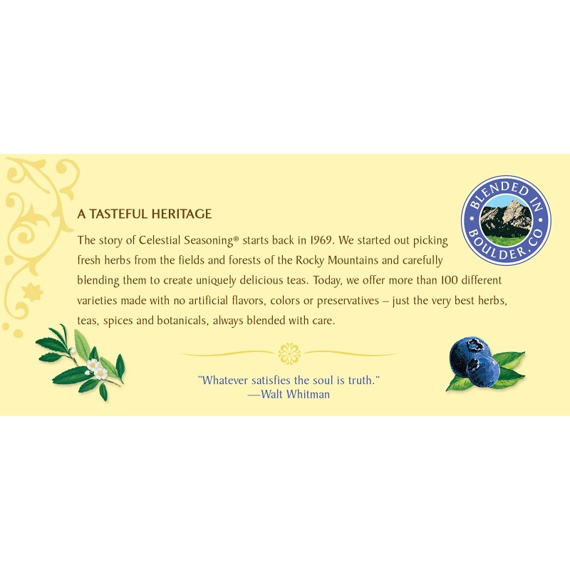 Celestial Seasonings Natural Blueberry Tea 20 Count Gluten Free Kosher