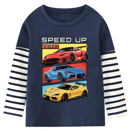 Baby Boys Shirts Stripe Long Sleeve Tees Toddler Cotton Funny Race Car Graphic Outfit Spring Fall Tops 2T