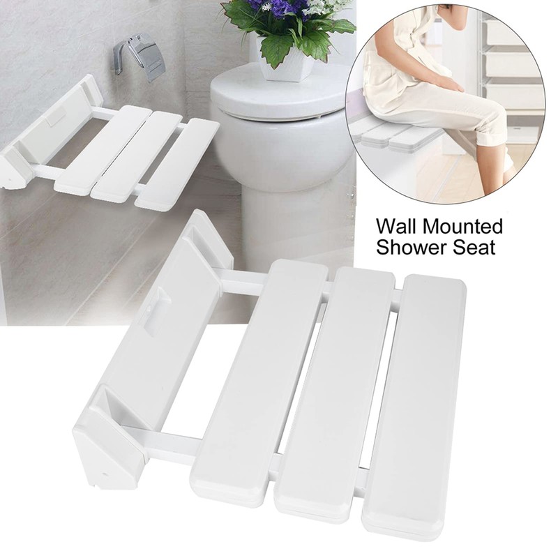 lyrlody Folding Shower Seat Wall Mounted, Foldable Shower Bench, Space-Saving