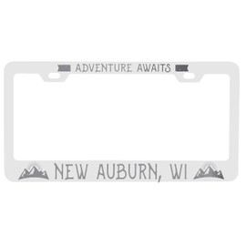 R and R Imports New Auburn Wisconsin laser engraved Metal License Plate Frame Adventures awaits Design