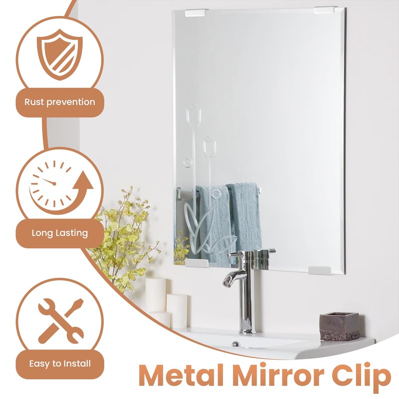 Aifeier ET 8PCS White Metal Mirror Clips, 1/4 Inch Wide