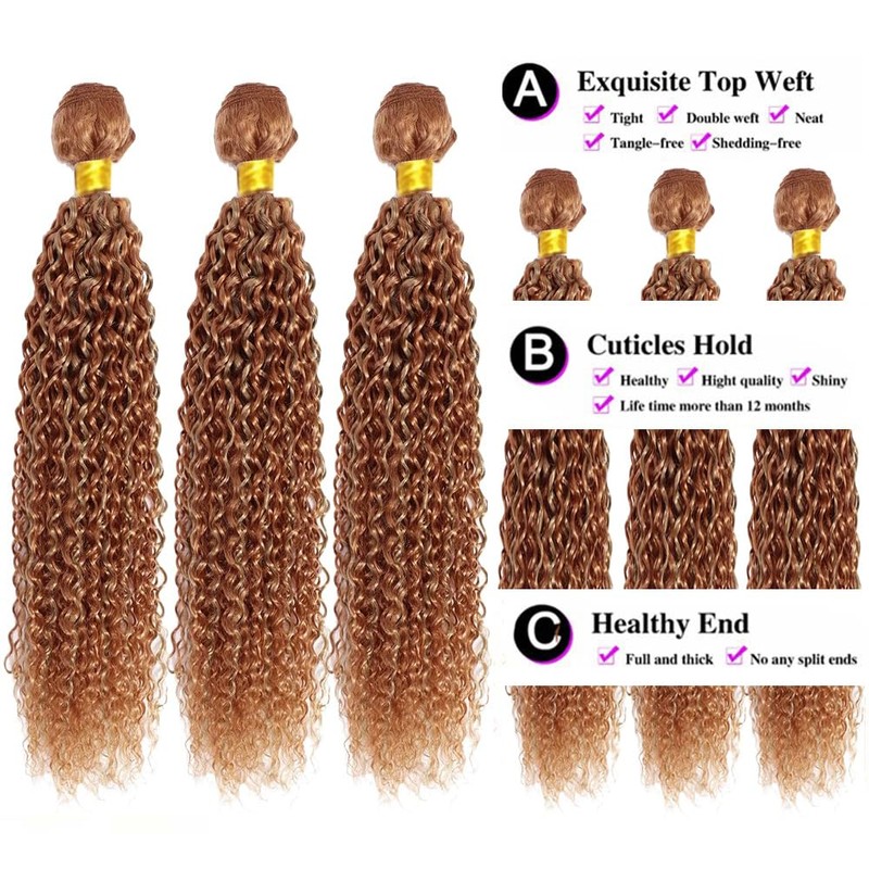 Highlight Brown Human Hair Color 27 Honey Blonde Curly Bundles